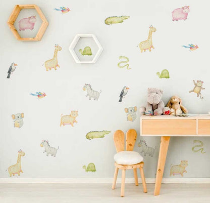 Animals Wall decals Safari Stickers Leopard Hippo Tiger Zebra Giraffe Wild Nursery Decor Boys Girls room Playroom, LF498