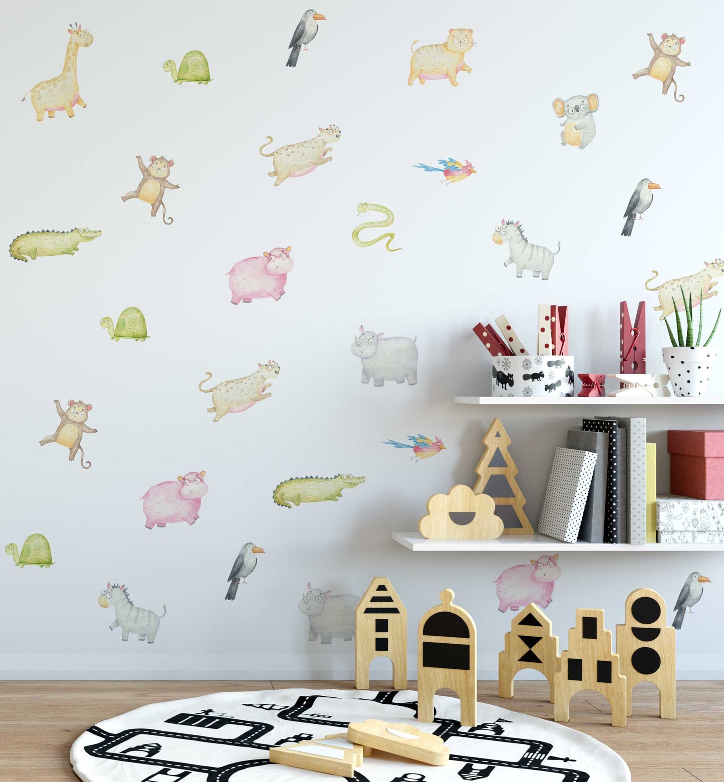 Animals Wall decals Safari Stickers Leopard Hippo Tiger Zebra Giraffe Wild Nursery Decor Boys Girls room Playroom, LF498