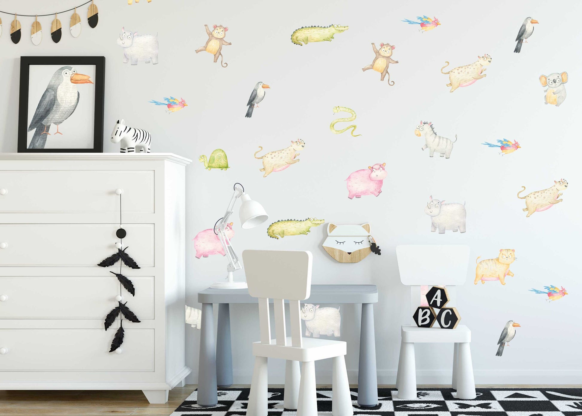 Animals Wall decals Safari Stickers Leopard Hippo Tiger Zebra Giraffe Wild Nursery Decor Boys Girls room Playroom, LF498