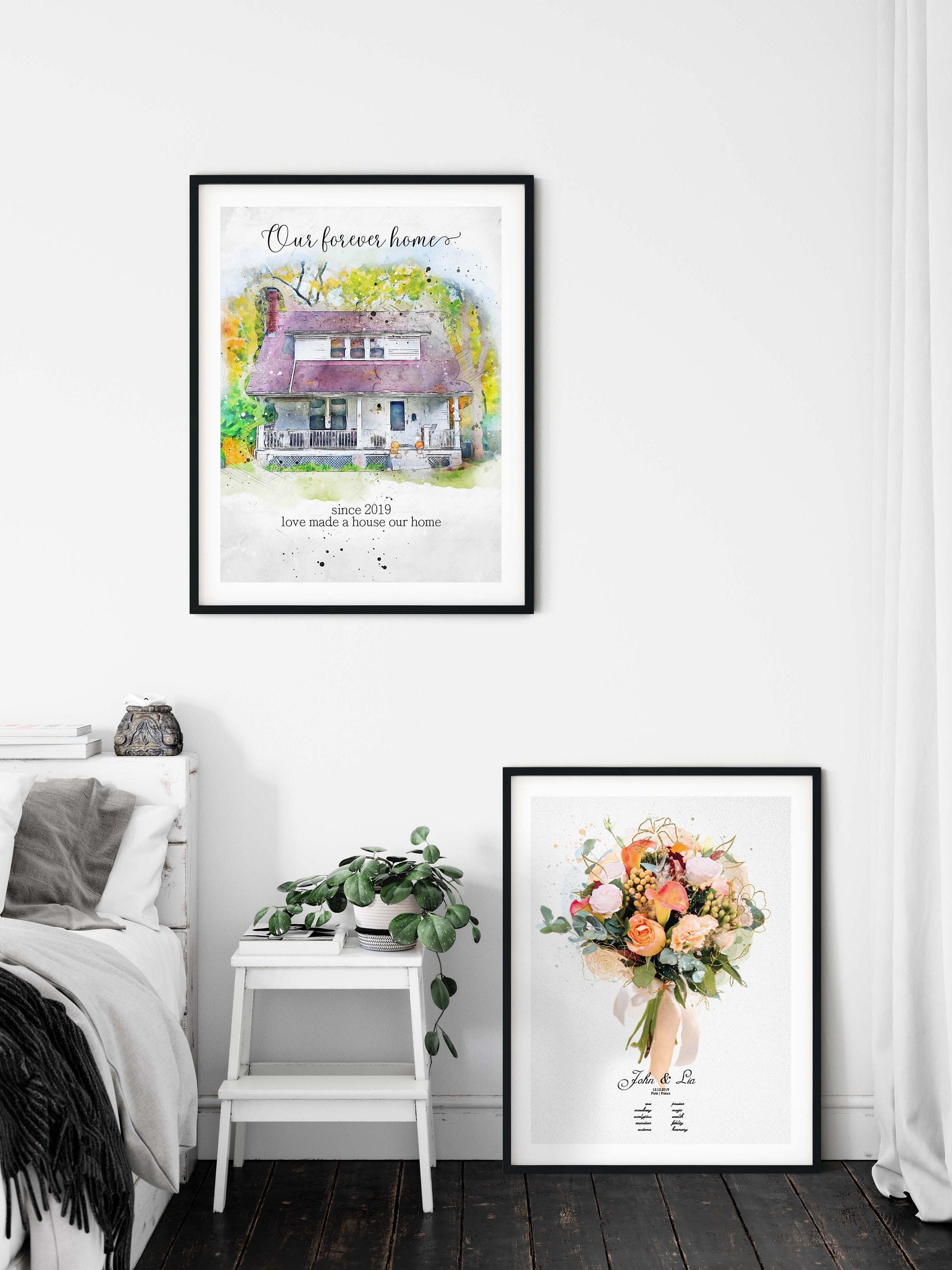 1st Wedding Anniversary Custom Gift Watercolour House Portrait Personalised Painting from Photo New Housewarming Print Our First Home Poster