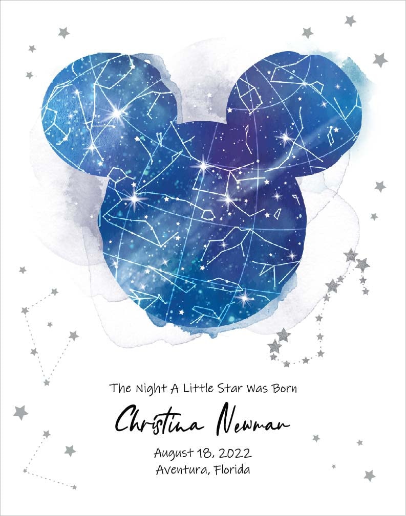 Star Map Personalized Print Custom Night Sky Constellation Gift Mickey Head Poster Night you were born Map By Date 1st Birthday Gift