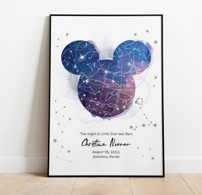 Star Map Personalized Print Custom Night Sky Constellation Gift Mickey Head Poster Night you were born Map By Date 1st Birthday Gift