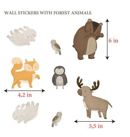 Animals Wall decals Forest Woodland Stickers Bear Fox Owl Wild Nursery Decor Boys Girls room Playroom, LF496