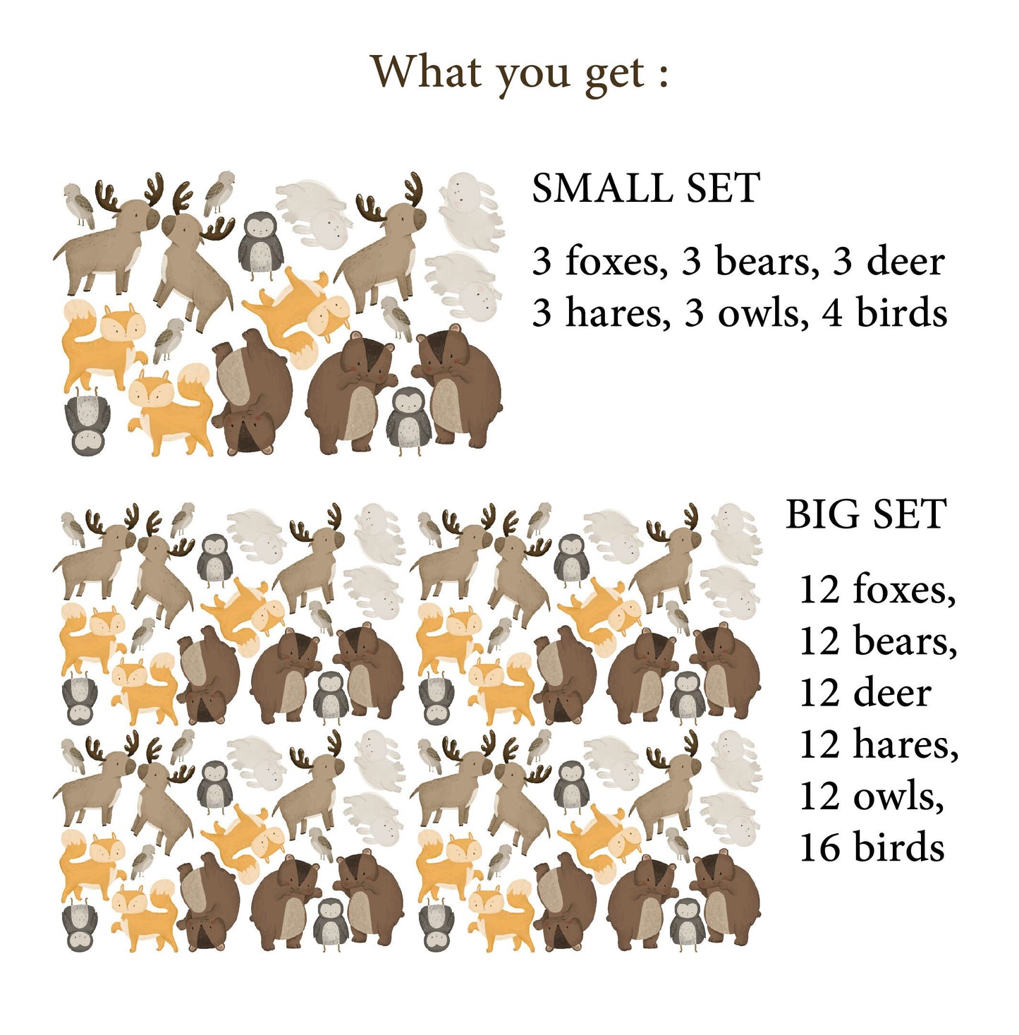 Animals Wall decals Forest Woodland Stickers Bear Fox Owl Wild Nursery Decor Boys Girls room Playroom, LF496