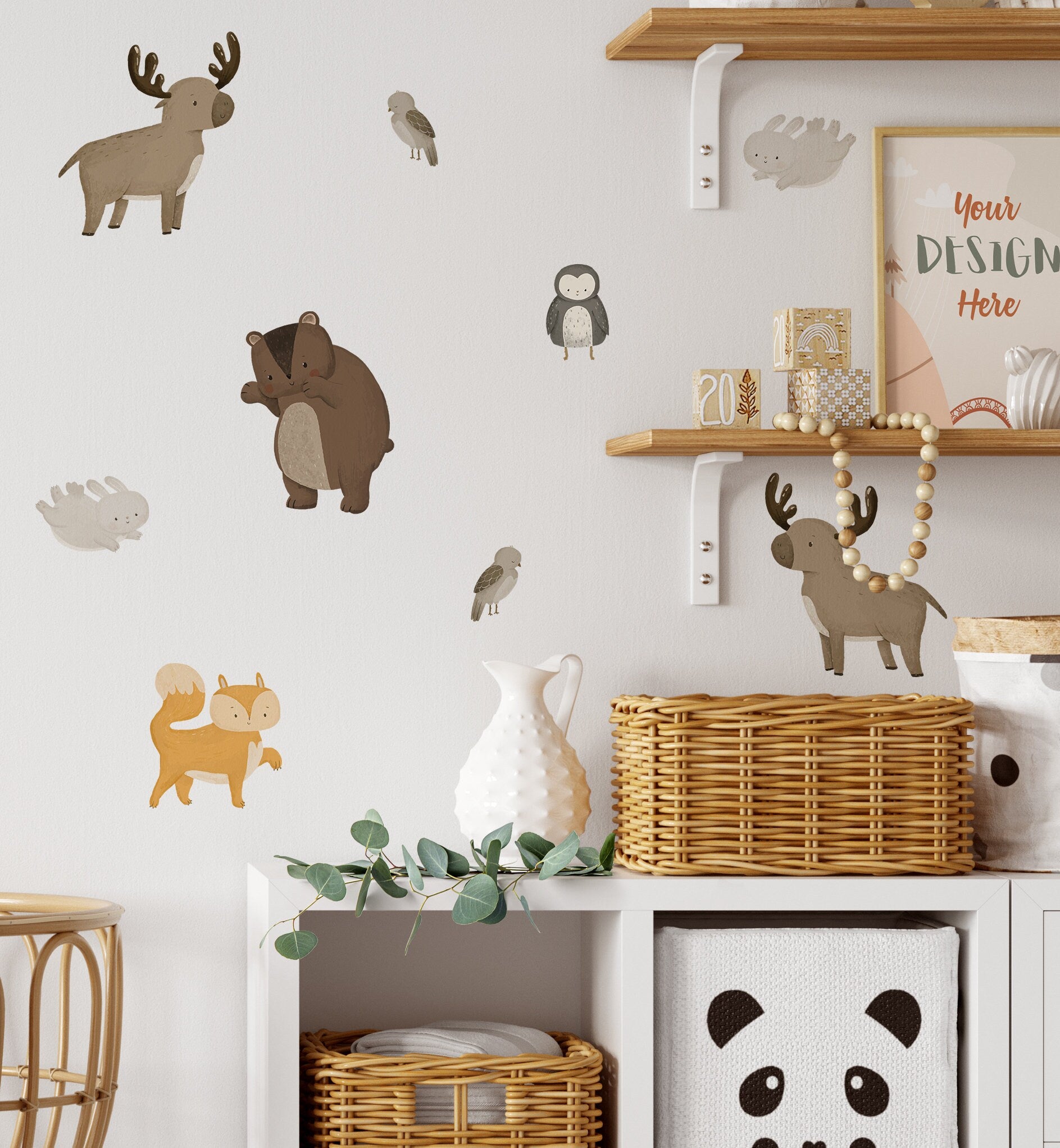 Animals Wall decals Forest Woodland Stickers Bear Fox Owl Wild Nursery Decor Boys Girls room Playroom, LF496