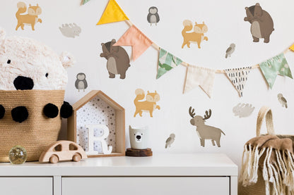 Animals Wall decals Forest Woodland Stickers Bear Fox Owl Wild Nursery Decor Boys Girls room Playroom, LF496