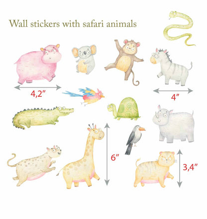 Animals Wall decals Safari Stickers Leopard Hippo Tiger Zebra Giraffe Wild Nursery Decor Boys Girls room Playroom, LF498