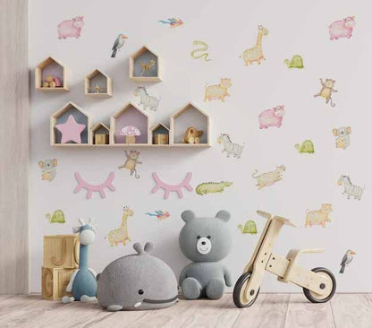 Animals Wall decals Safari Stickers Leopard Hippo Tiger Zebra Giraffe Wild Nursery Decor Boys Girls room Playroom, LF498