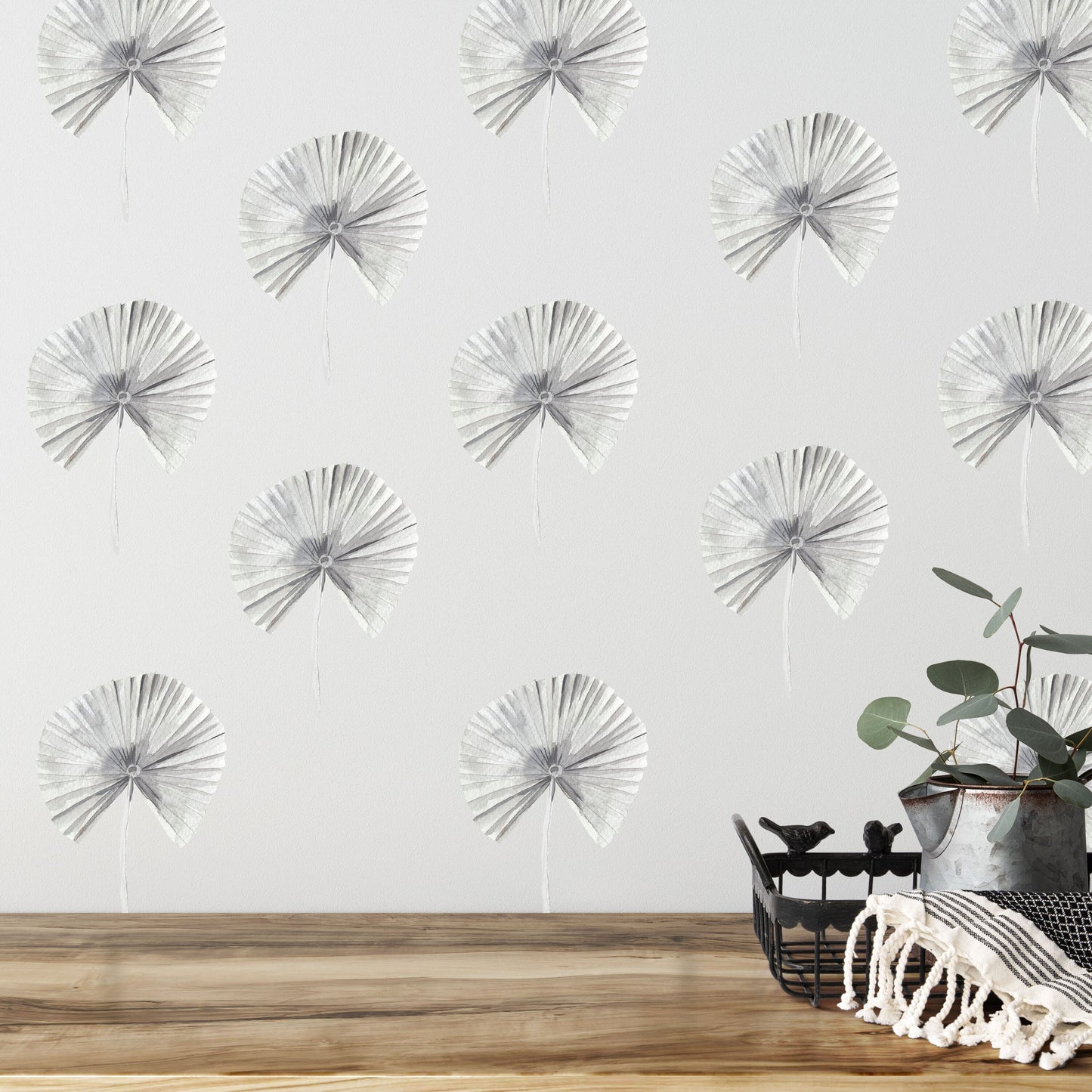 Palm Tree Leaves Wall Stickers Banana Leaf Decals Greenery Scandinavian Scandi Boho Industrial Gray Black and White Room Decor, LF501