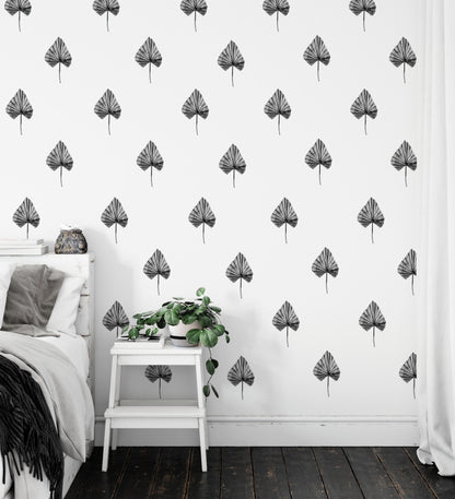 Palm Tree Leaves Wall Stickers Banana Leaf Decals Greenery Minimalism Scandi Boho Industrial Gray Black and White Room Decor, LF503