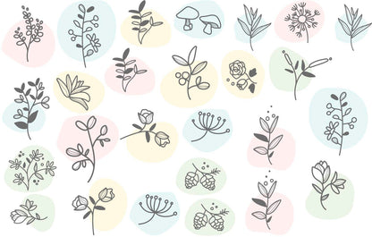 Wild Flowers Nursery Wall Stickers Colorful Polka Dots Decals Greenery Field Floral Bathroom Nature Decoration, LF533