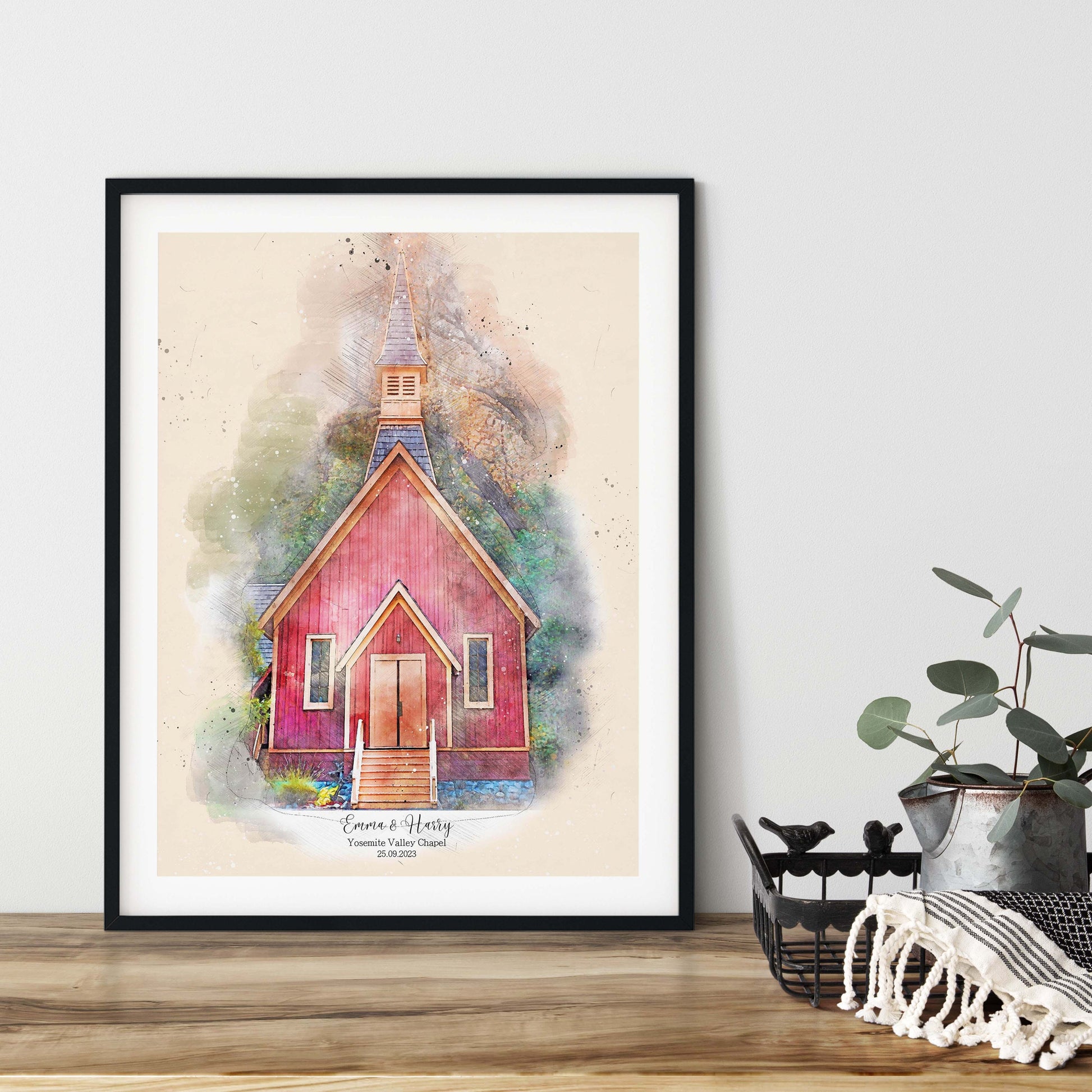 Custom Wedding Venue Print, Personalised Couple Gift, Painting from Photo