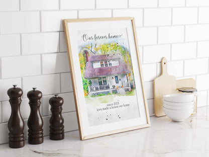 1st Wedding Anniversary Custom Gift Watercolour House Portrait Personalised Painting from Photo New Housewarming Print Our First Home Poster