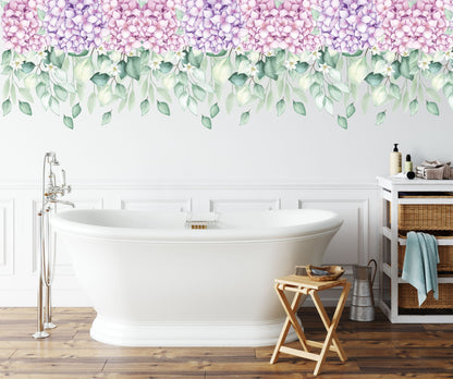 Hanging Hydrangea Flowers Greenery Wall Stickers Floral Vines Green Leaves Decals Bathroom Bedroom Nursery Decor, LF525