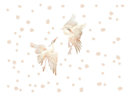 Stork Wall Stickers Heron Butterfly Watercolor Nursery Pink Beige Decals Girls Tender Boho Bathroom , LF536