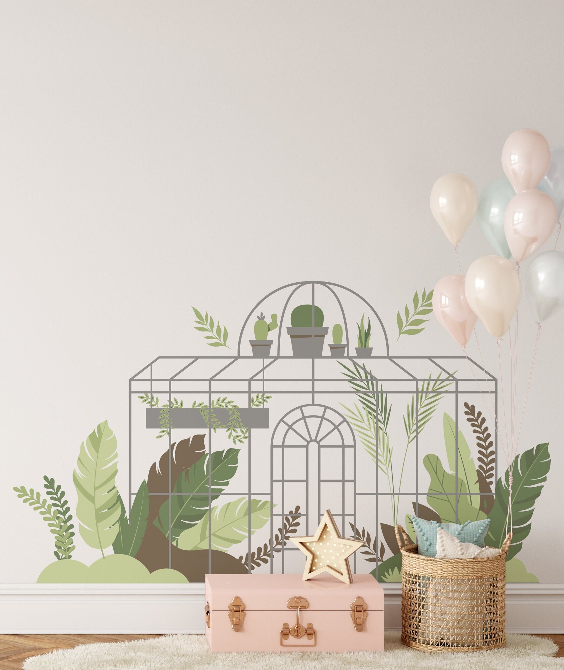 Greenhouse Wall Sticker Large Flower Greenery Decals Nature Boho Nursery Kid's Bedroom Bathroom PlayRoom Decoration, LF541