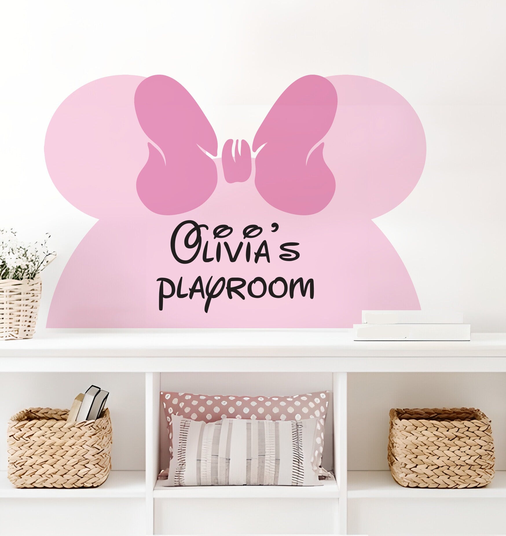 Mickey Headboard Wall Decals Custom Name Sticker Large Arch Minnie Mouse Ears Twin Nursery Bedroom Playroom Decor, LF553