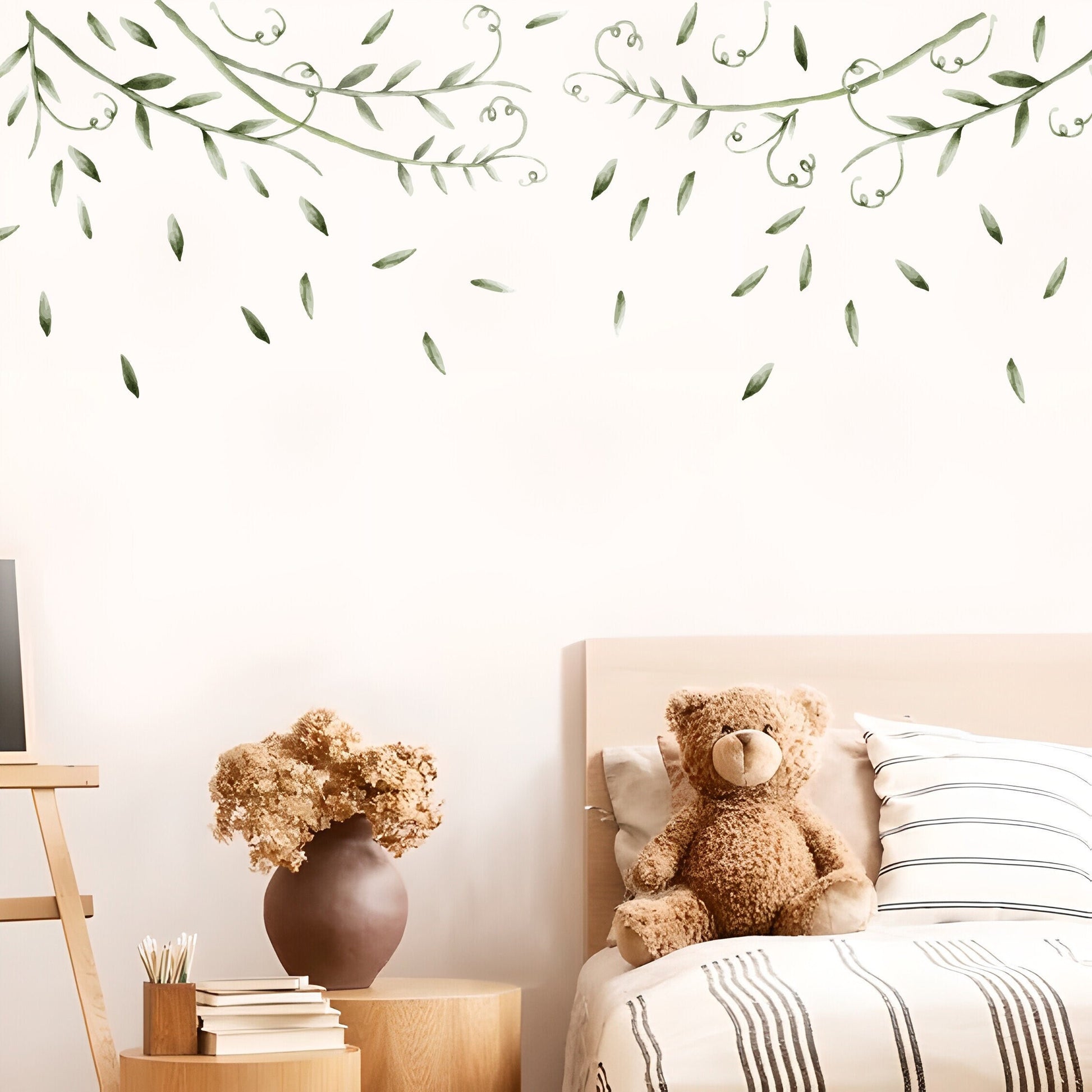 Large Green Watercolor Vines Wall Decals Bedroom Nursery Floral Stickers Dorm Decor, for Kitchen, Bedroom Decoration, LF550A