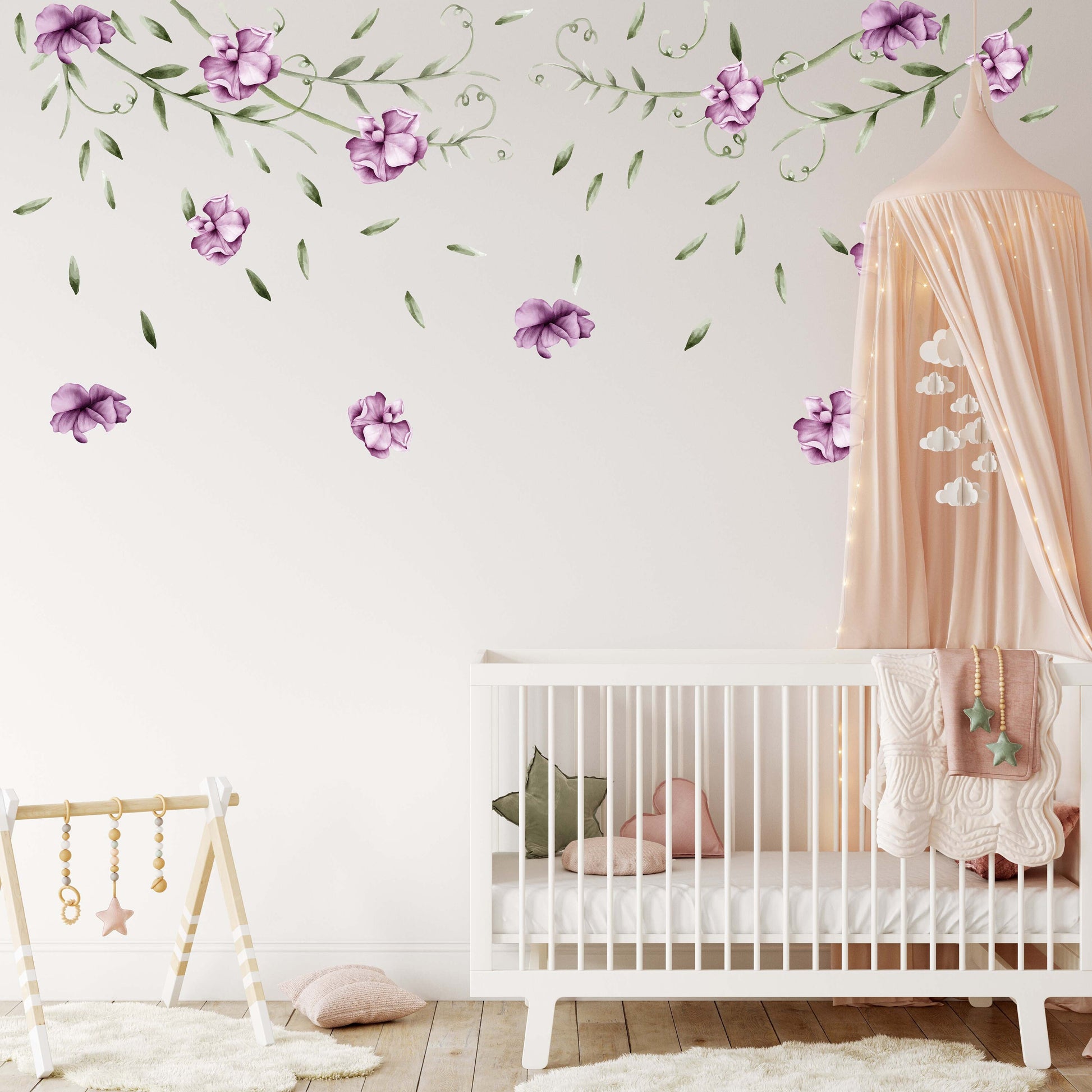 Nursery Large Greenery Lianas Wall Stickers Violet Flowers Decals Bathroom Bedroom Playroom Decor, LF550B