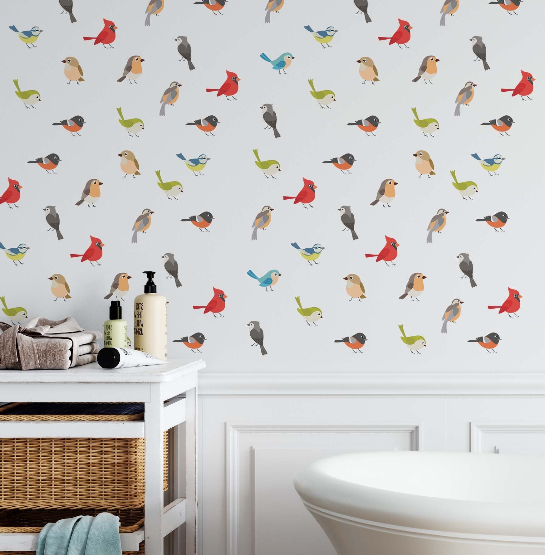 Birds Wall Decals Colorful Rainbow Kid's Playroom Bathroom Nursery Sticker, LF565