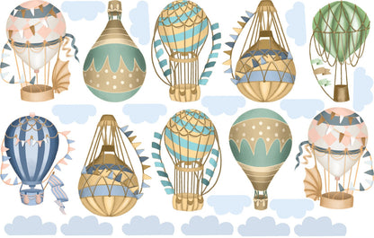 Hot Air Balloon Nursery Wall Decals Clouds Sky Stickers, LF566