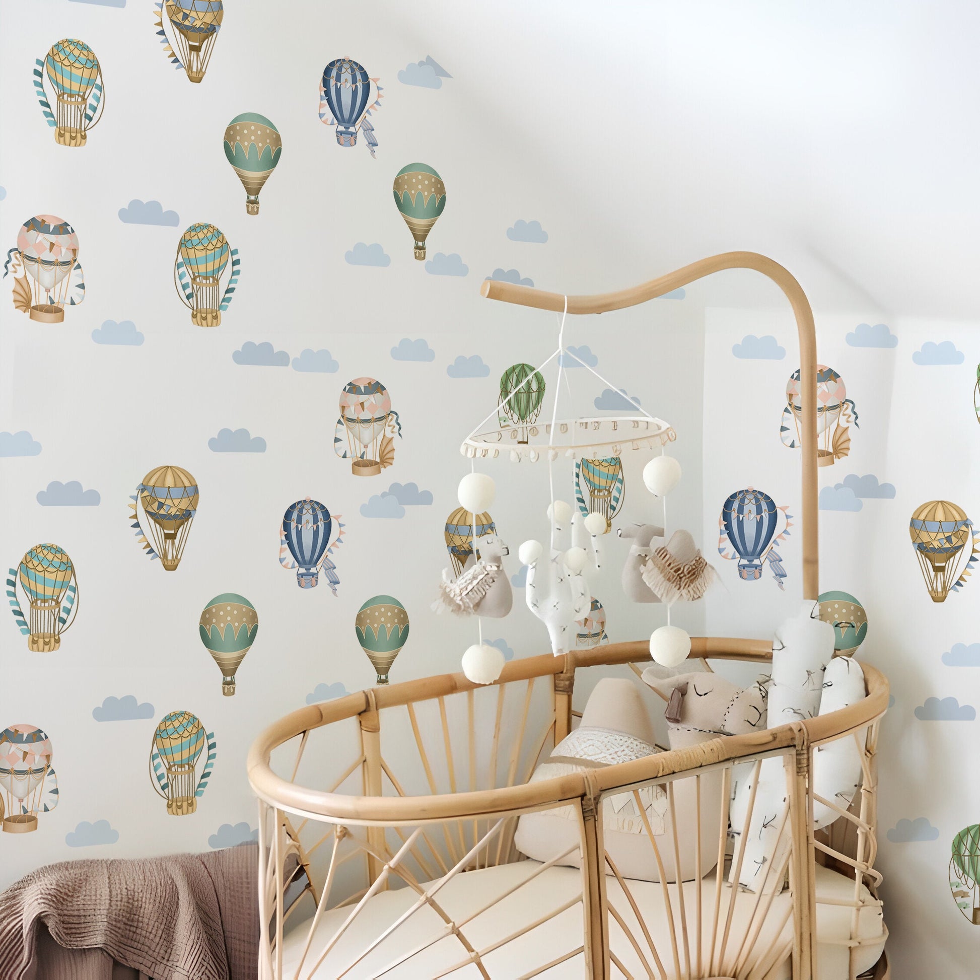 Hot Air Balloon Nursery Wall Decals Clouds Sky Stickers, LF566