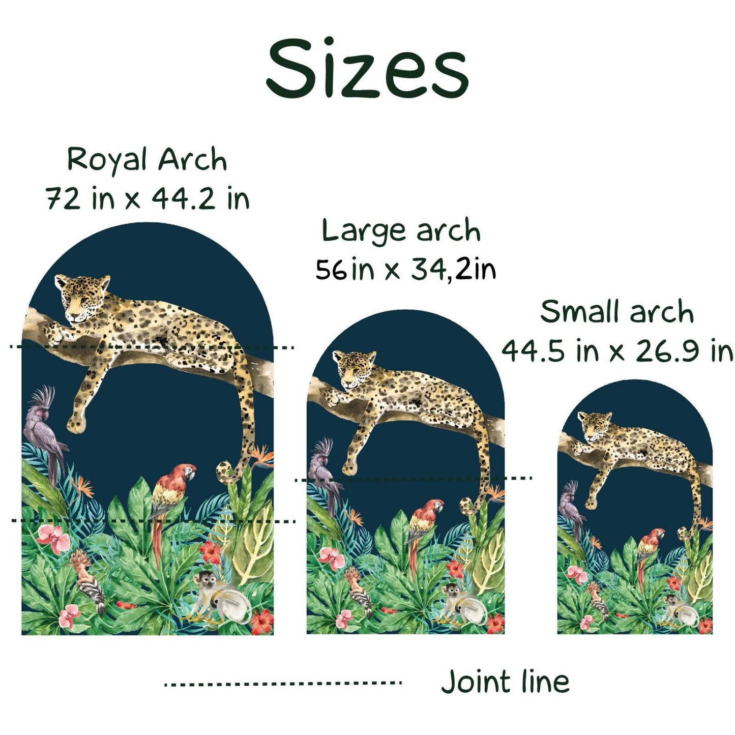 Boho Arch Cheetah Cat Wall Decal Tropical Flowers Stickers, LKL0070