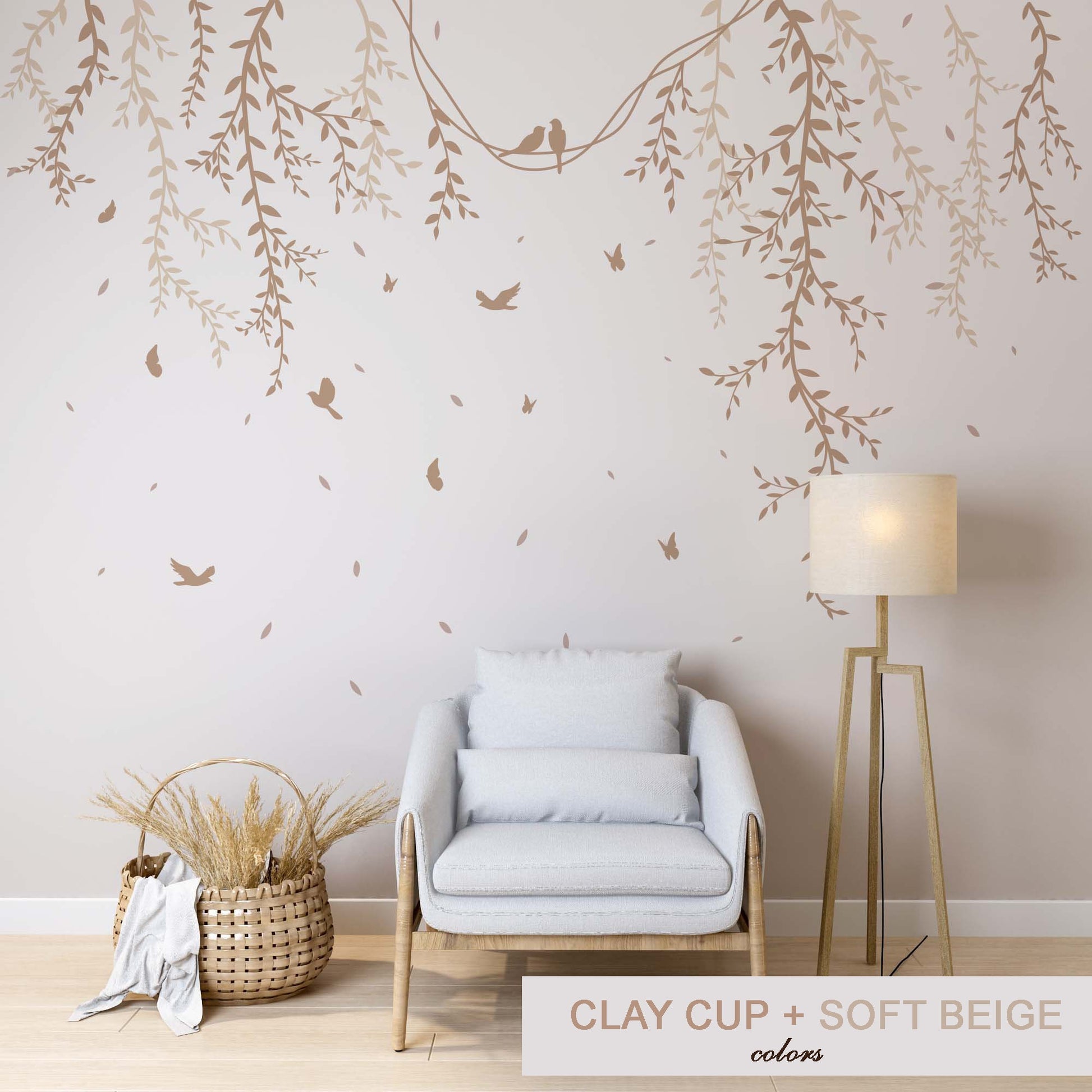 Leaves Greenery Wall Decals Birds Butterflies Stickers, LF276